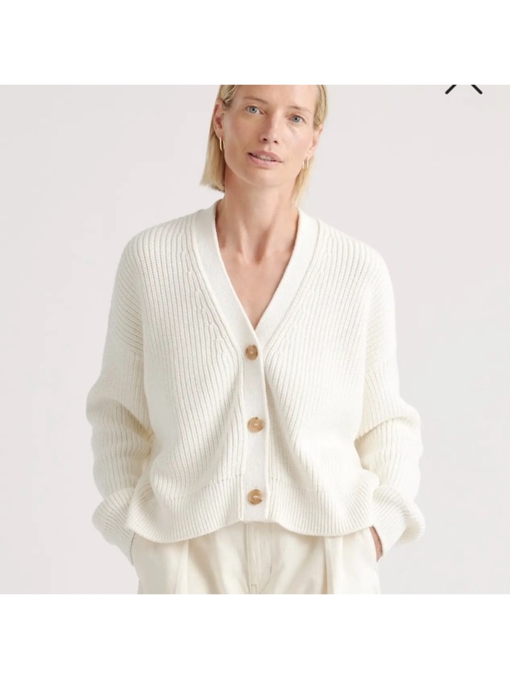 Quince Ivory Organic Cotton Cropped Cardigan XS